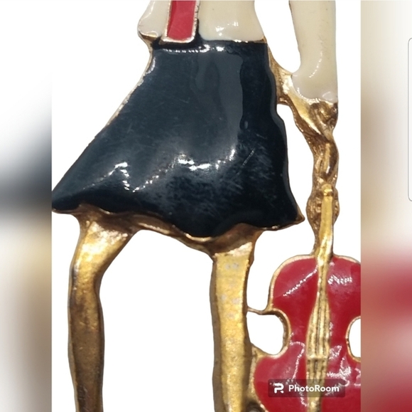 VINTAGE 80S MODERNIST  FASHIONABLE VIOLINIST LARGE BROOCH - Picture 3 of 5